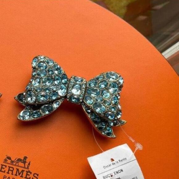 NEW with TAGS Oscar de la Renta Belt Buckle Jeweled Bow Blue main image 4